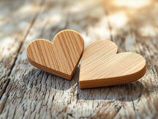 wooden hearts on rustic table, royalty free