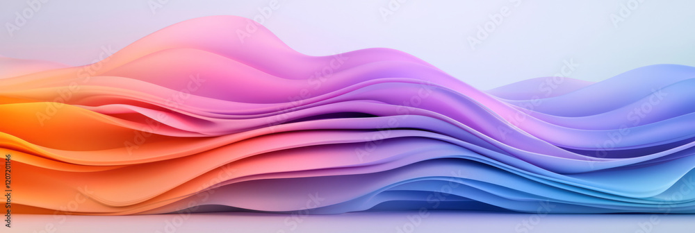 Poster a striking abstract wavy pattern showcasing bold purple and orange gradient lines, forming a visuall