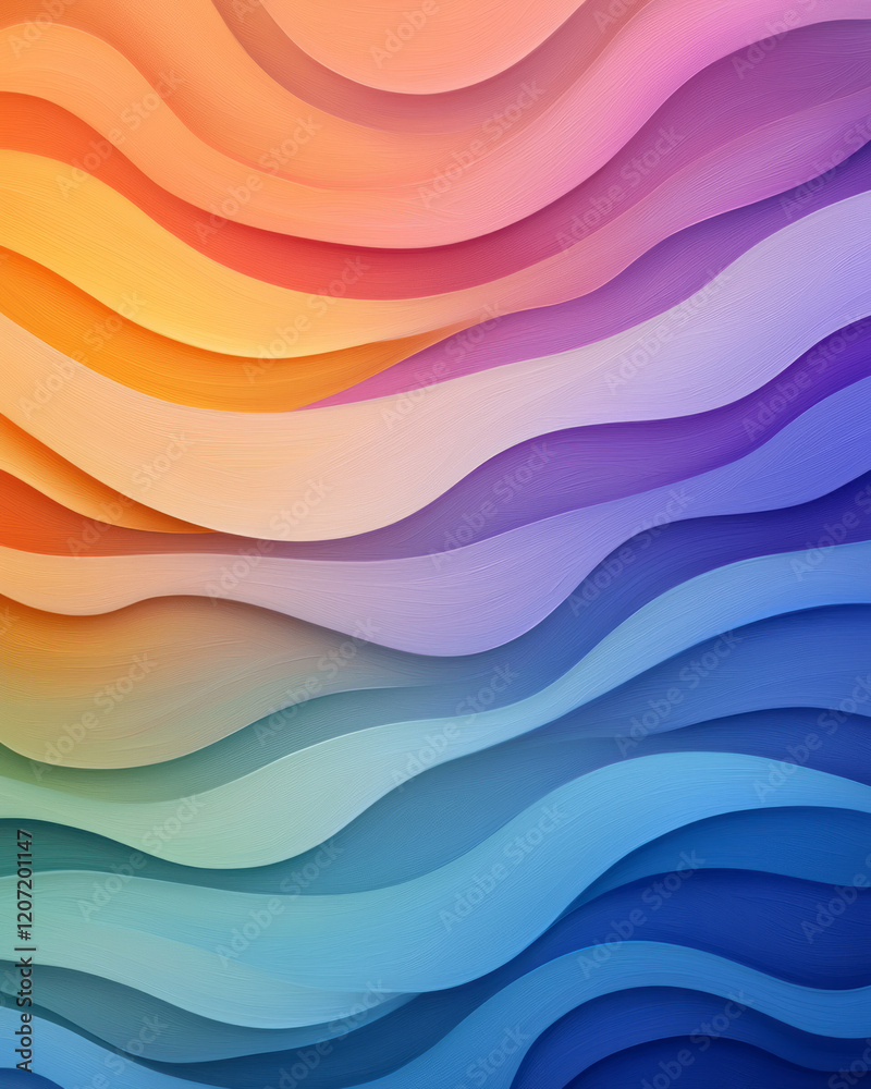 Aufkleber A dynamic abstract artwork featuring overlapping wavy lines in rich purple and vivid orange gradients, creating depth and movement,