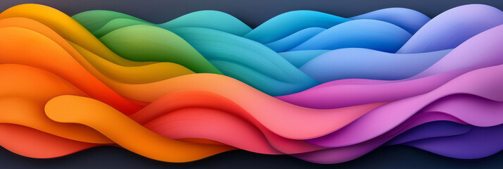 Obraz premium A mesmerizing abstract pattern of flowing colorful waves with gradient vibrancy, creating depth and a sense of continuous motion on a dark canvas,