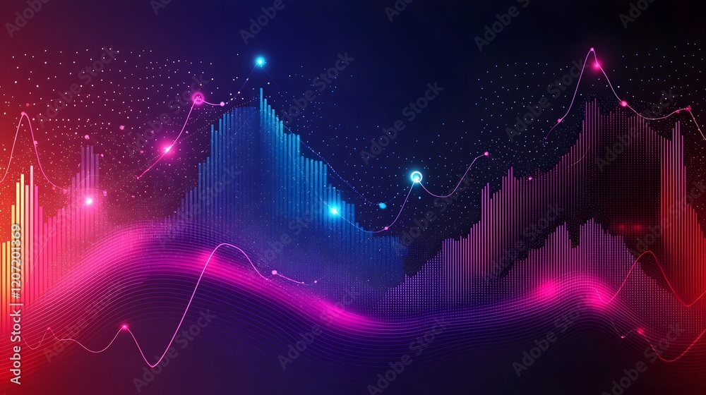 Poster glowing digital financial background with integrated graphs and data points abstract visualization o