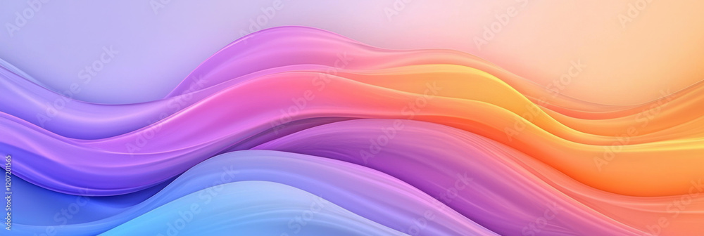 Aufkleber A minimalist abstract design with smooth, flowing waves in gradient purple and orange tones, emphasizing clean lines and modern aesthetics,