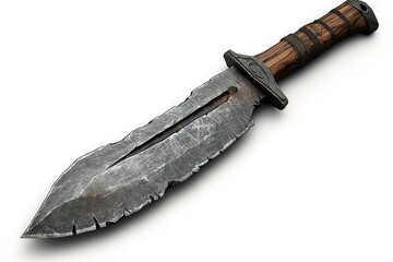 Rustic, damaged knife; wooden, metal handle.