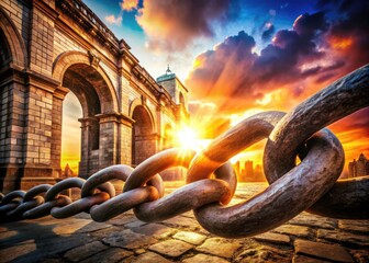 Naklejka premium Through resilient architecture, a photographic exploration of strength, freedom, and the breaking of chains.