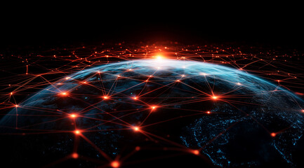 A glowing digital world in a futuristic network design