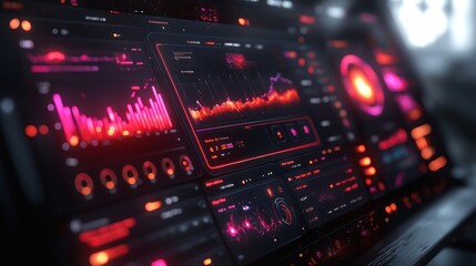 Obraz premium Futuristic Red and Black Tech Interface Display