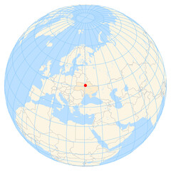 Map showing the location of the city Kyiv in Ukraine (Eastern Europe) on the earth globe. © TipTopMap
