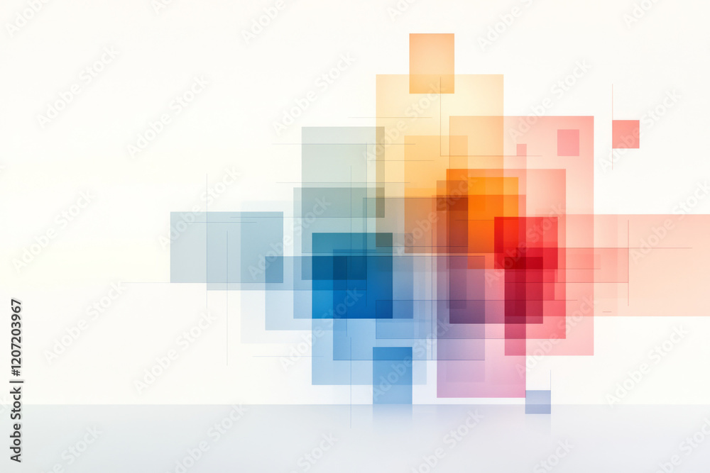 Poster an abstract digital composition of interconnected geometric shapes, symbolizing unity and integratio