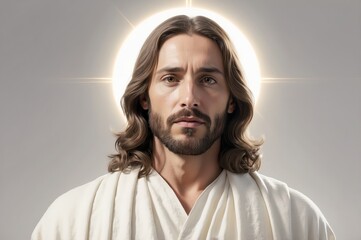 Portrait of Jesus Christ, serene expression, halo.