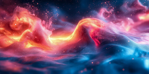 Abstract Cosmic Landscape: A mesmerizing blend of vibrant hues and celestial dust creates a dreamlike, otherworldly scene.