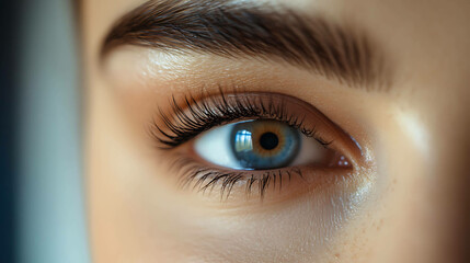 Obraz premium Close-up of perfectly arched brows with a brow pencil in focus
