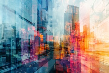 Naklejka premium Financial center, trade concept. Double exposure.