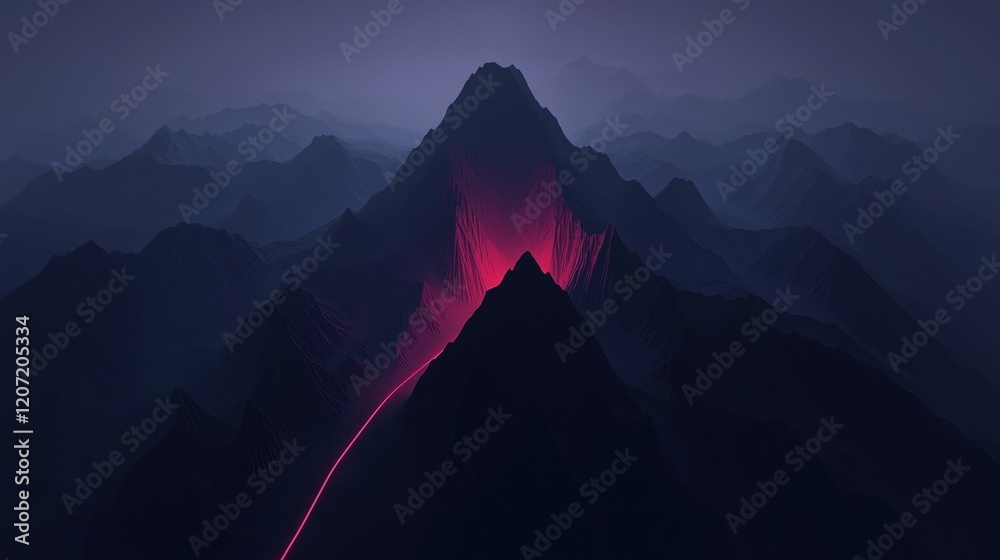 Canvas Prints a mountain range with a red lava flow