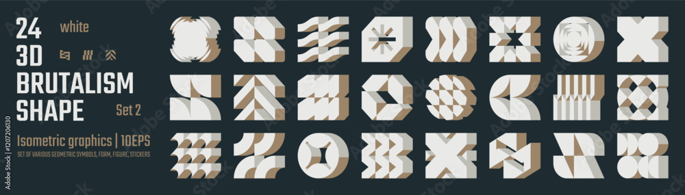 Aufkleber 3d Postmodern abstract geometric graphic elements, Brutalist vector shapes, Refraction and distortion glass effect various form, isometric trendy design symbols in Y2K aesthetics set 2