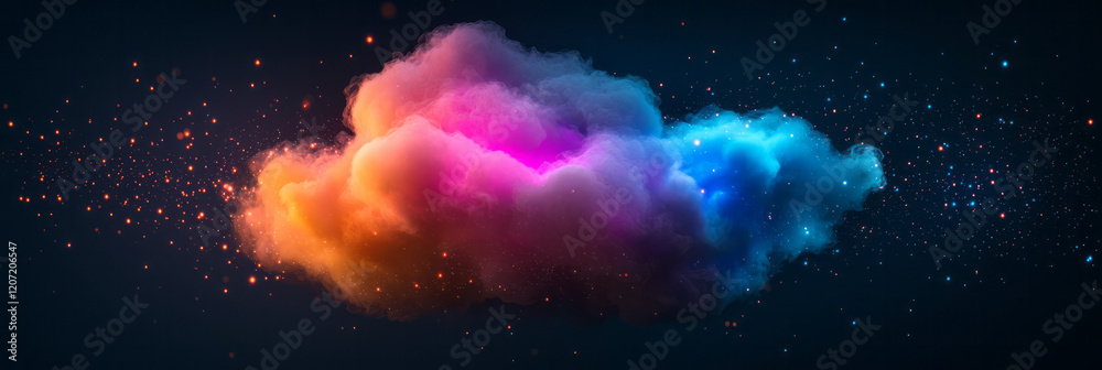 Poster a serene visualization of a cloud computing network, with glowing data points forming an intricate s