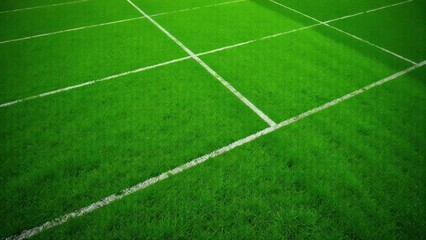 Obraz premium White lines defining playing areas on lush green football field
