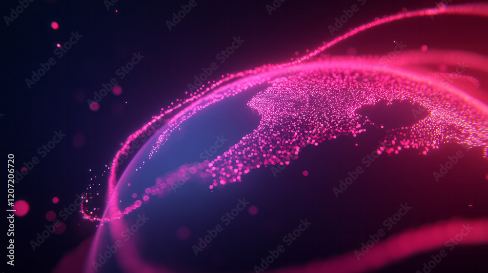 Poster a vibrant rendering of a global network with curved lines connecting points across a 3d globe,