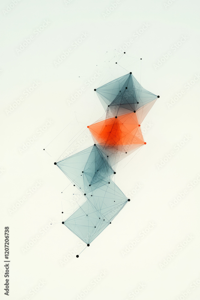 Poster a creative low-poly style visualization of a network with sharp geometric shapes and complex pattern