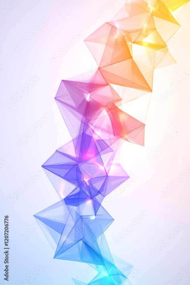 Poster a creative low-poly style visualization of a network with sharp geometric shapes and complex pattern