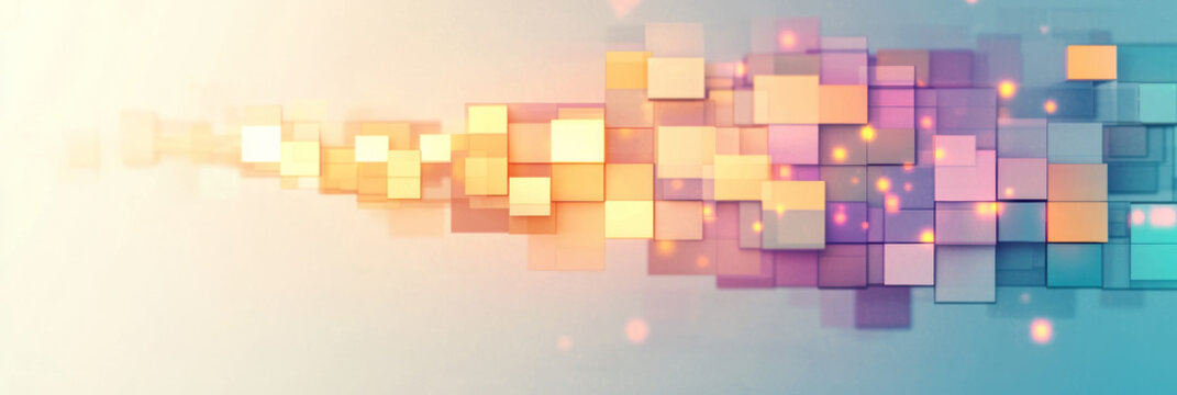 An abstract digital composition showing a fragmented network, with disjointed yet interconnected glowing segments,