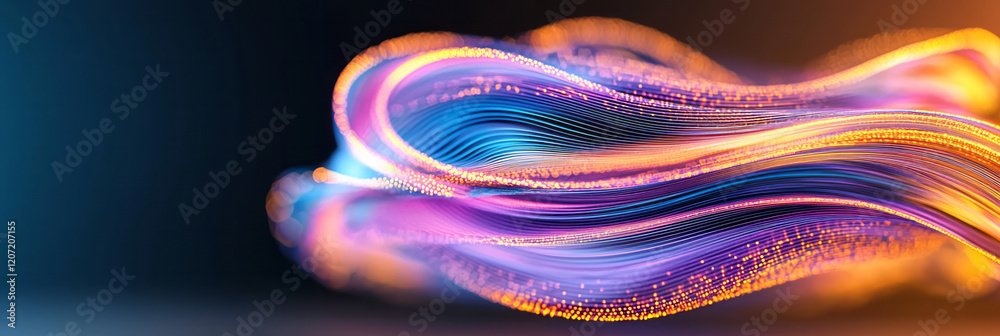 Poster a 3d abstract sphere composed of interlinked nodes and flowing patterns, glowing softly on a neutral
