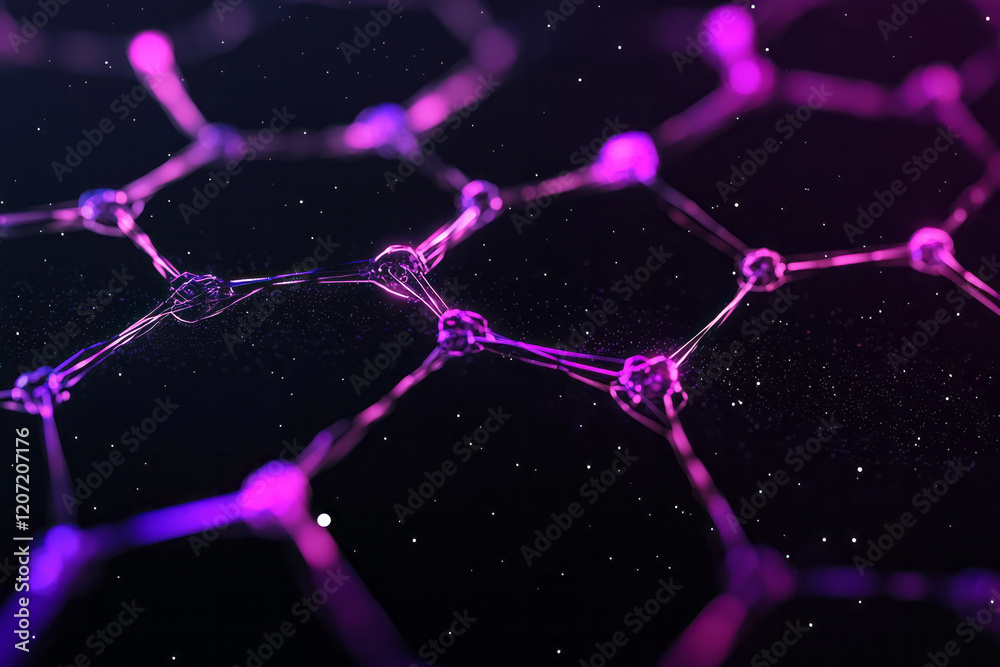 Poster a mesmerizing abstract glass network with intricate hexagonal patterns and vibrant light reflections
