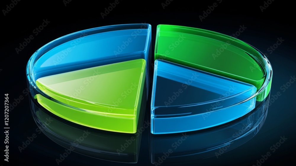 Aufkleber a transparent pie chart with vibrant blue and green segments, arranged in a circular layout on a dar