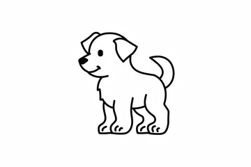 Obraz premium Simple black outline drawing of a happy cartoon puppy dog