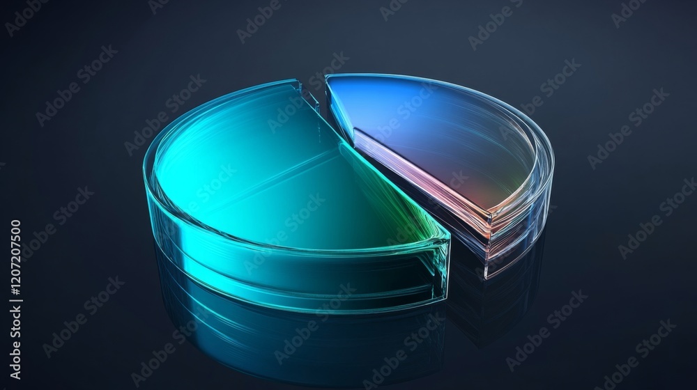 Poster a transparent pie chart with vibrant blue and green segments, arranged in a circular layout on a dar