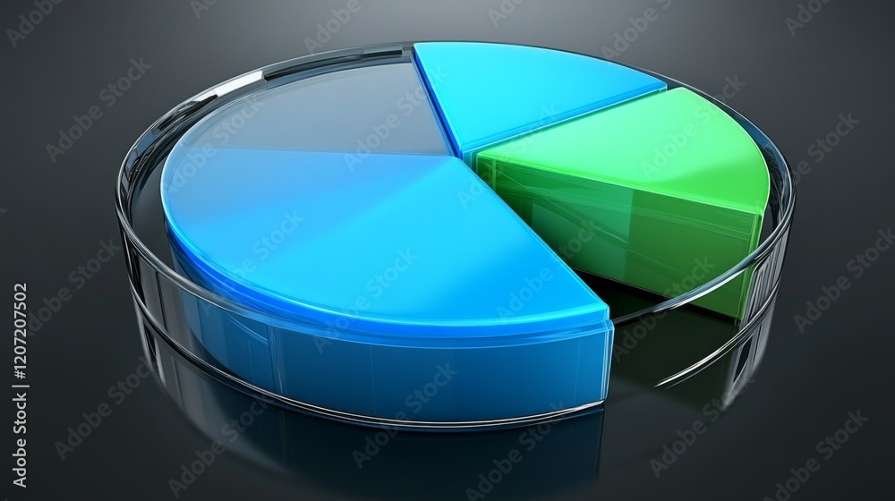 Aufkleber a transparent pie chart with vibrant blue and green segments, arranged in a circular layout on a dar