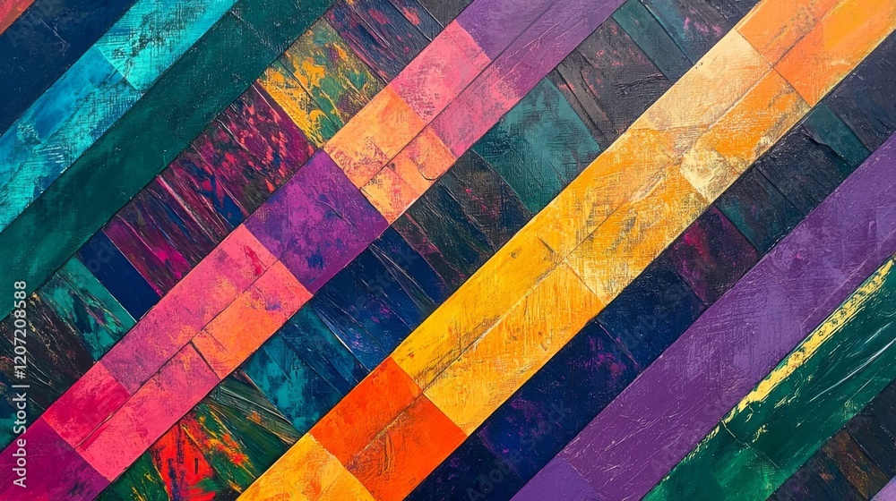 Fototapete a vibrant abstract composition of colorful diagonal lines crossing each other on a dark background, 