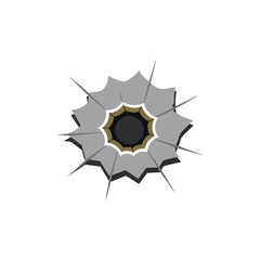 Bullet hole with cracked, isolated flat vector illustration on white background