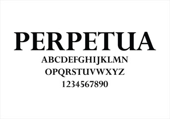 Perpetua font for logo and headline. Isolated vector typeset