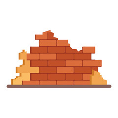 Obraz premium Destroyed brick wall isolated flat vector illustration on white background