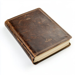 Obraz premium Vintage Leather Bound Book on White Background Reflecting Timeless Knowledge and Antique Charm