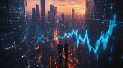 Obraz premium abstract professional business team people connection of line from nail node to node on Smart digital cityscap and skyline background , Innovation networking concept