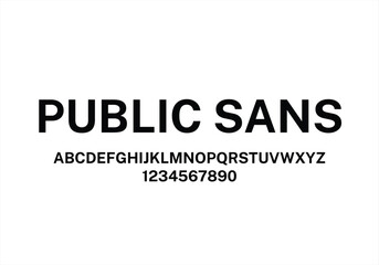 Public Sans font for logo and headline. Isolated vector typeset