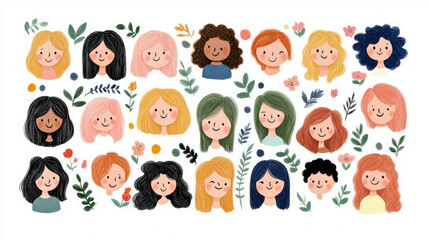 Diverse Women's Portraits with Floral Elements: A Celebration of Female Beauty and Diversity