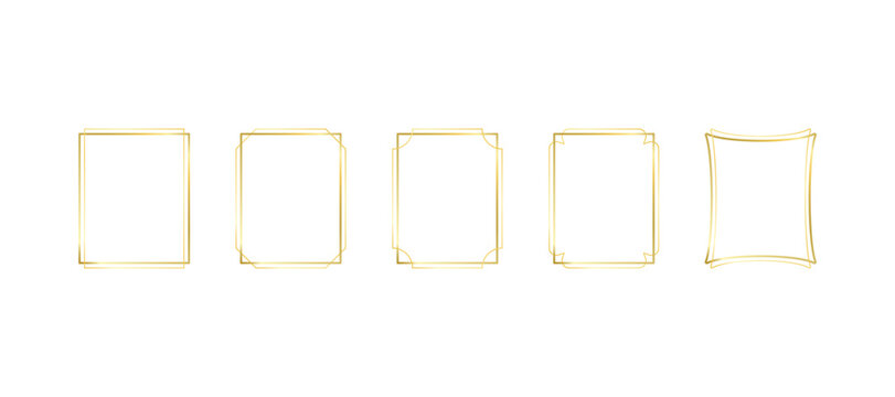 Decorative gold rectangle frames for note text, line set. Vintage rectangular shape. Highlight and underline text box decorative. Golden line border. Vector isolated illustration