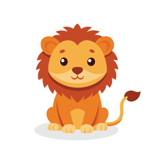Little cute lion sit on ground isolated flat vector illustration on white background