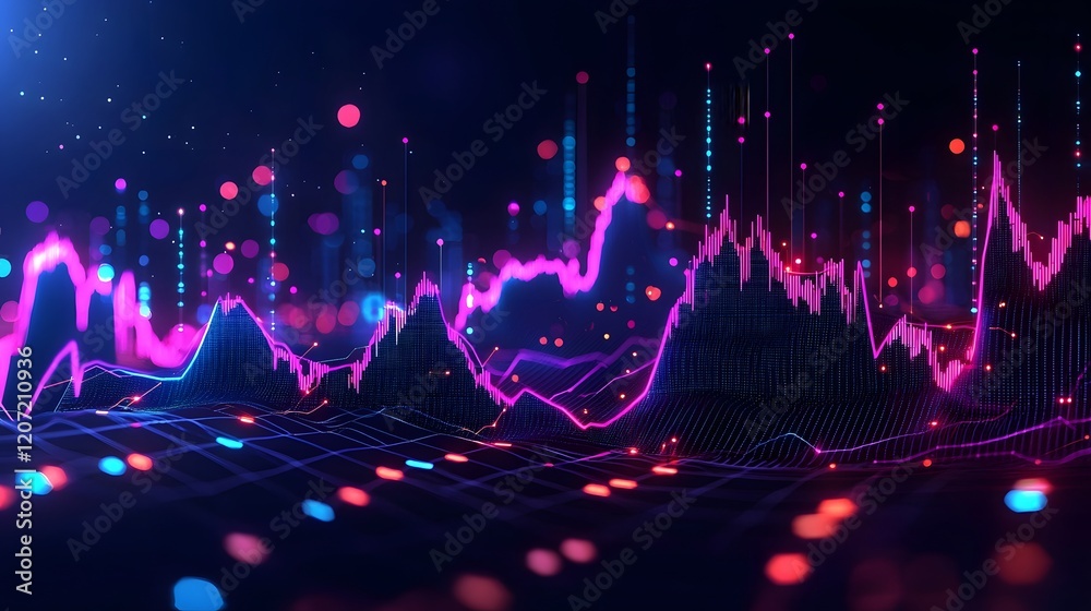 Poster vibrant and dynamic financial graph background with overlapping data trends glowing elements and a f