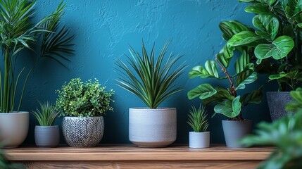Fototapeta premium Indoor Plants Arranged on Wooden Shelves