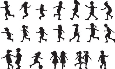 Children playing runing silhouette isolated on white transperent background vector