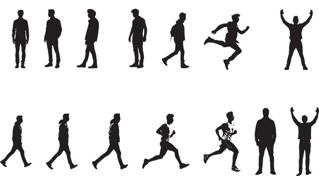 PrintMan standing and runing silhouette isolated on white transperent background vector