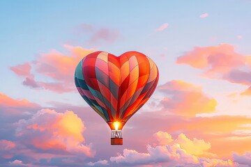 Obraz premium Heart-Shaped Hot Air Balloon Floating in a Colorful Sky at Sunset