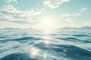 Obraz premium Gentle ocean waves lapping against a glassy sea surface at sunrise nature scene tranquil coastal environment serene viewpoint peaceful concept