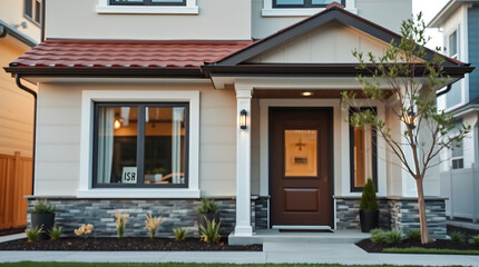 Fototapeta premium Modern House Exterior: Dream Home with Landscaping and Stone Facade