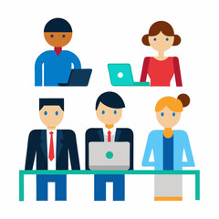 Set of business characters working in office. Vector on white background.