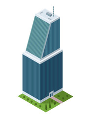Office building, isometric skyscraper, modern apartments. Vector illustration, 3D design used for logos, infographics and city map creation