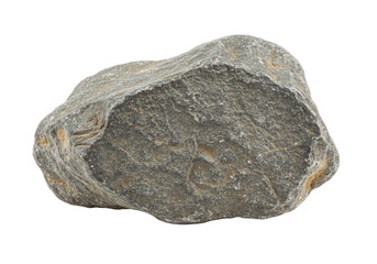 Natural gray stone with rugged texture, isolated on white background,